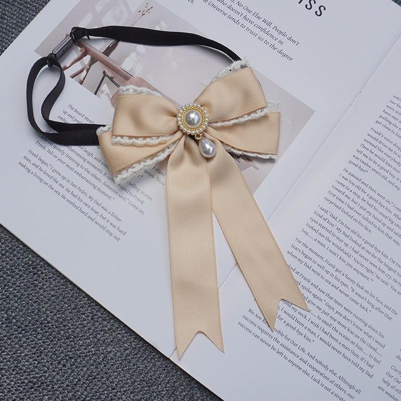 Girl Lace Pearl Bow Tie With Adjustable Back For Elegant Winter Fashion