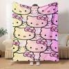1pc Hello Kitty Gradient Background Pattern Blanket - Home Decoration Blanket for All Seasons, Soft and Comfortable, Machine Washable, Suita