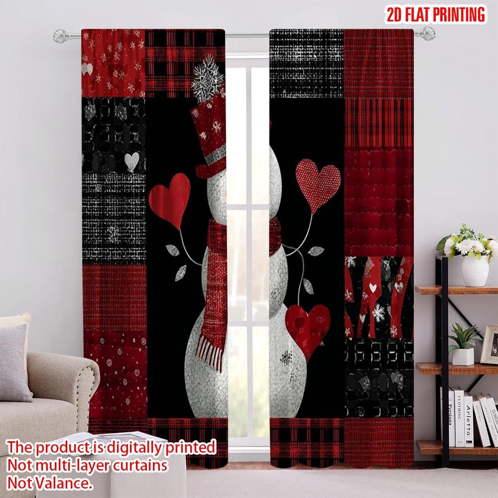 

2pcs,2D plane printing Curtains Digital Printed Small house style Christmas snowman Versatile 100% Polyester (without rod) 52.50 × 116.00 cm 2 pcs