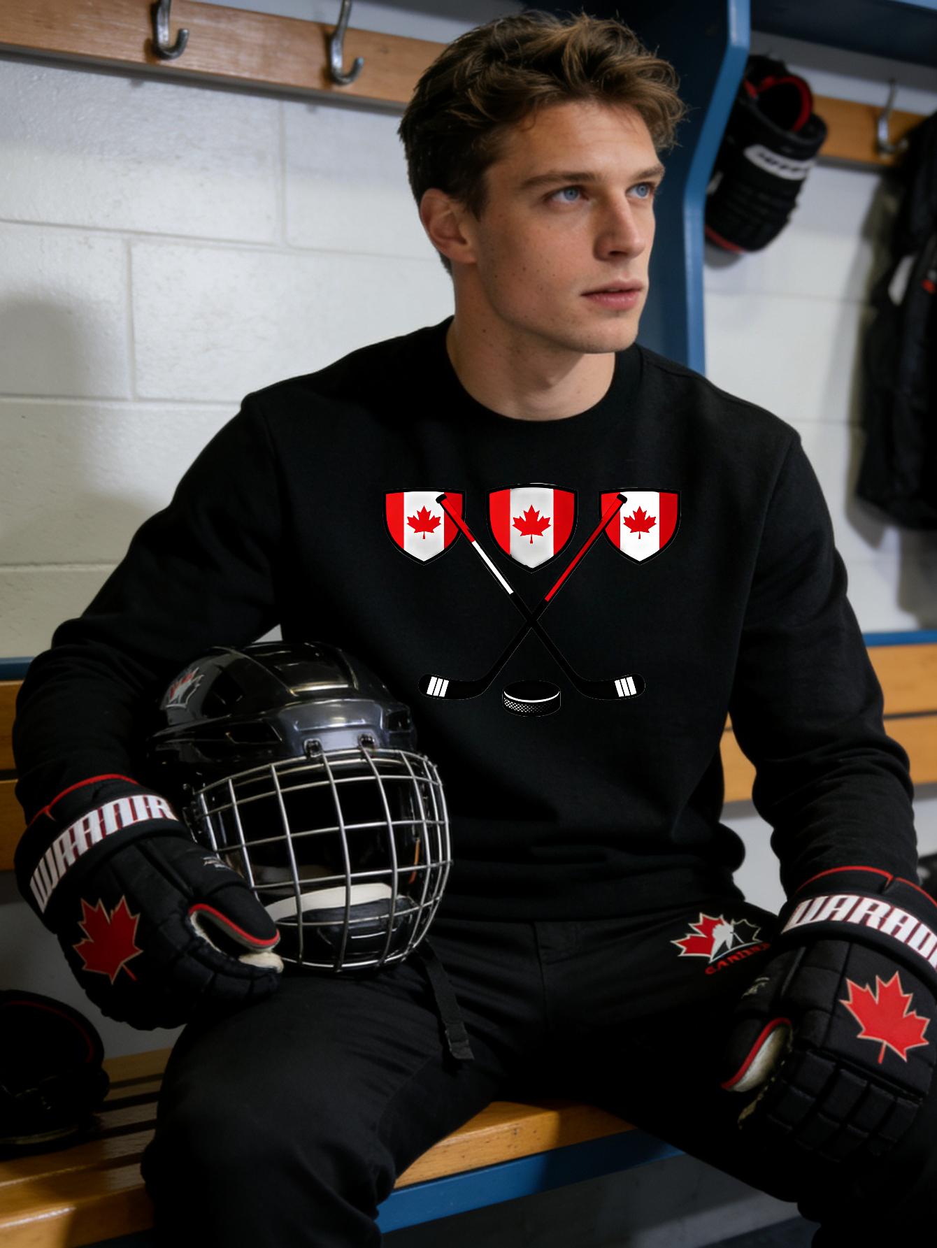 

Hockey Print Men s Relaxed Fit Polyester Crew Neck Sweatshirt Warm XXL чорний