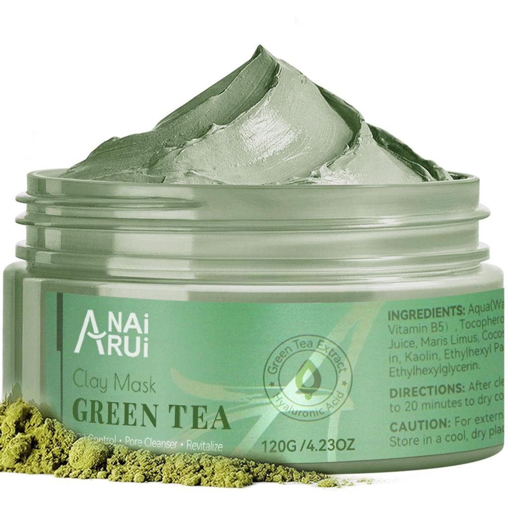 ANAiRUi Grüner Tee Tonmaske für das Gesicht, Porenverfeinerer, Mitesserentferner, 120g