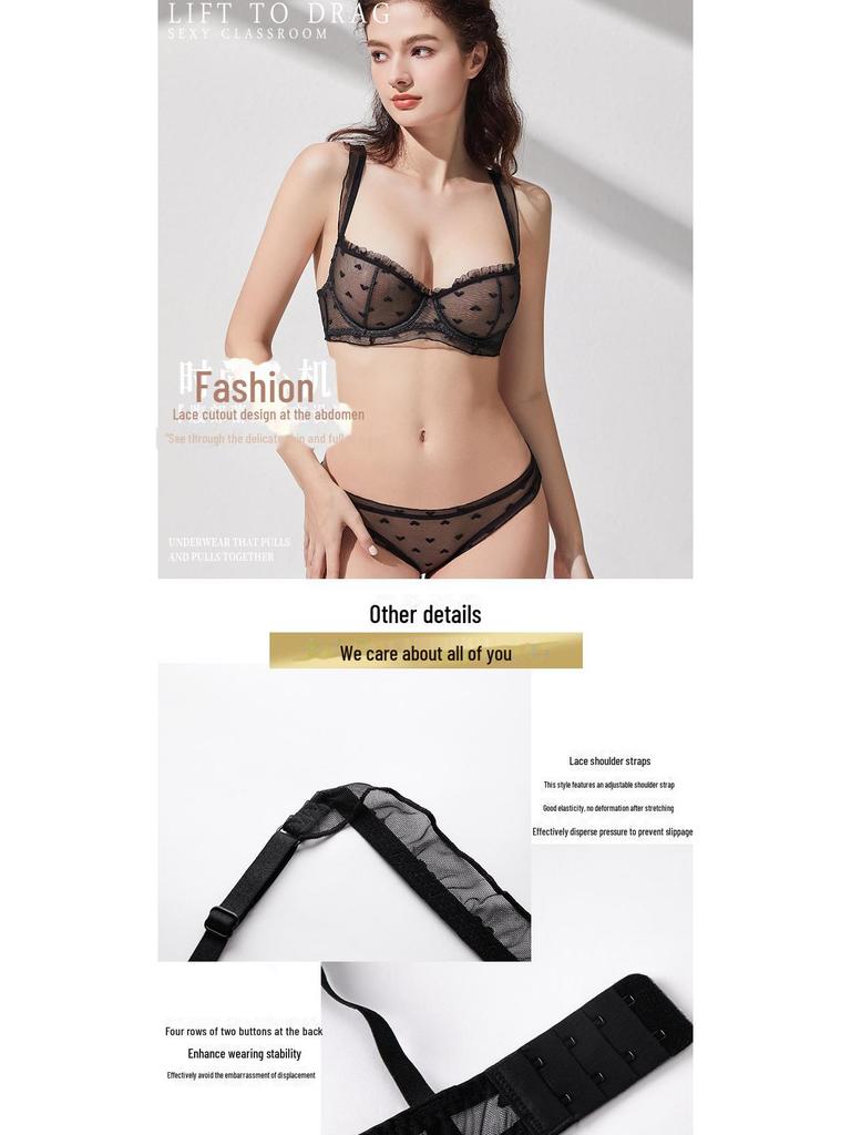 Sommer Französische Spitze Dessous Set für Damen: Ultradünne, Anti-Hänge-, BHs für große und kleine Brust