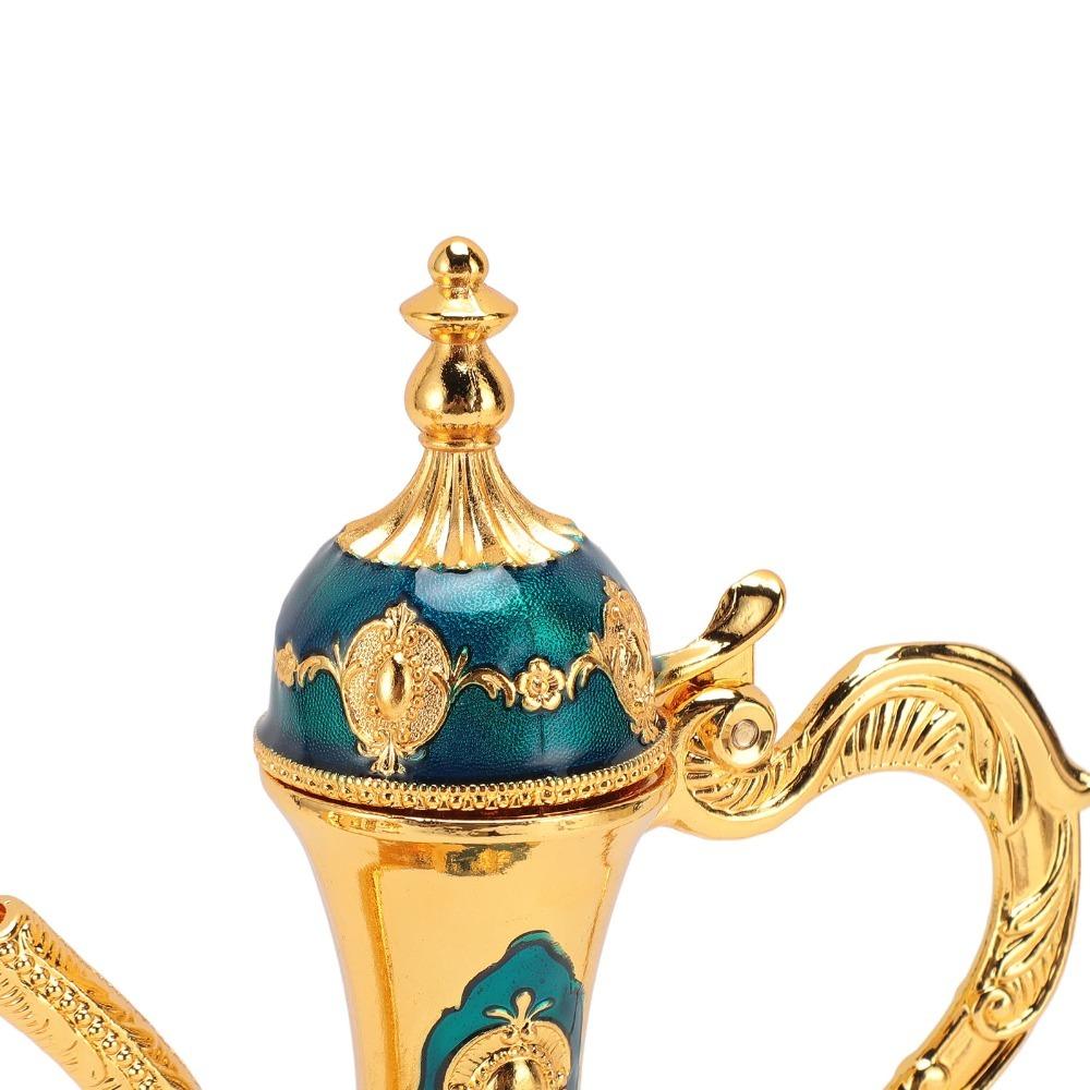 8PCS Zinc Alloy Wine Pot Kit Gold Green Turkish Tea Set Tea Sets Coffee Pot Set  Home Party Decor