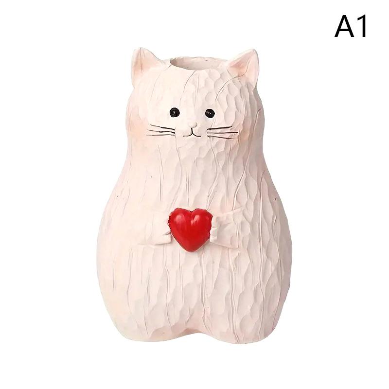 

Ваза для цветов в виде сердца и кота из смолы ручной работы с изображением мультяшного котенка, цветочного горшка для растений, контейнера, украшения для рабочего стола