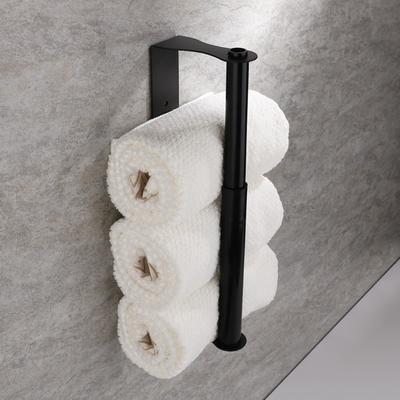 No Drill Wall Mounted Toilet Paper Holders Stainless Steel Square Bathroom Kitchen Tissue Roll Stand Black Bathroom Organizer