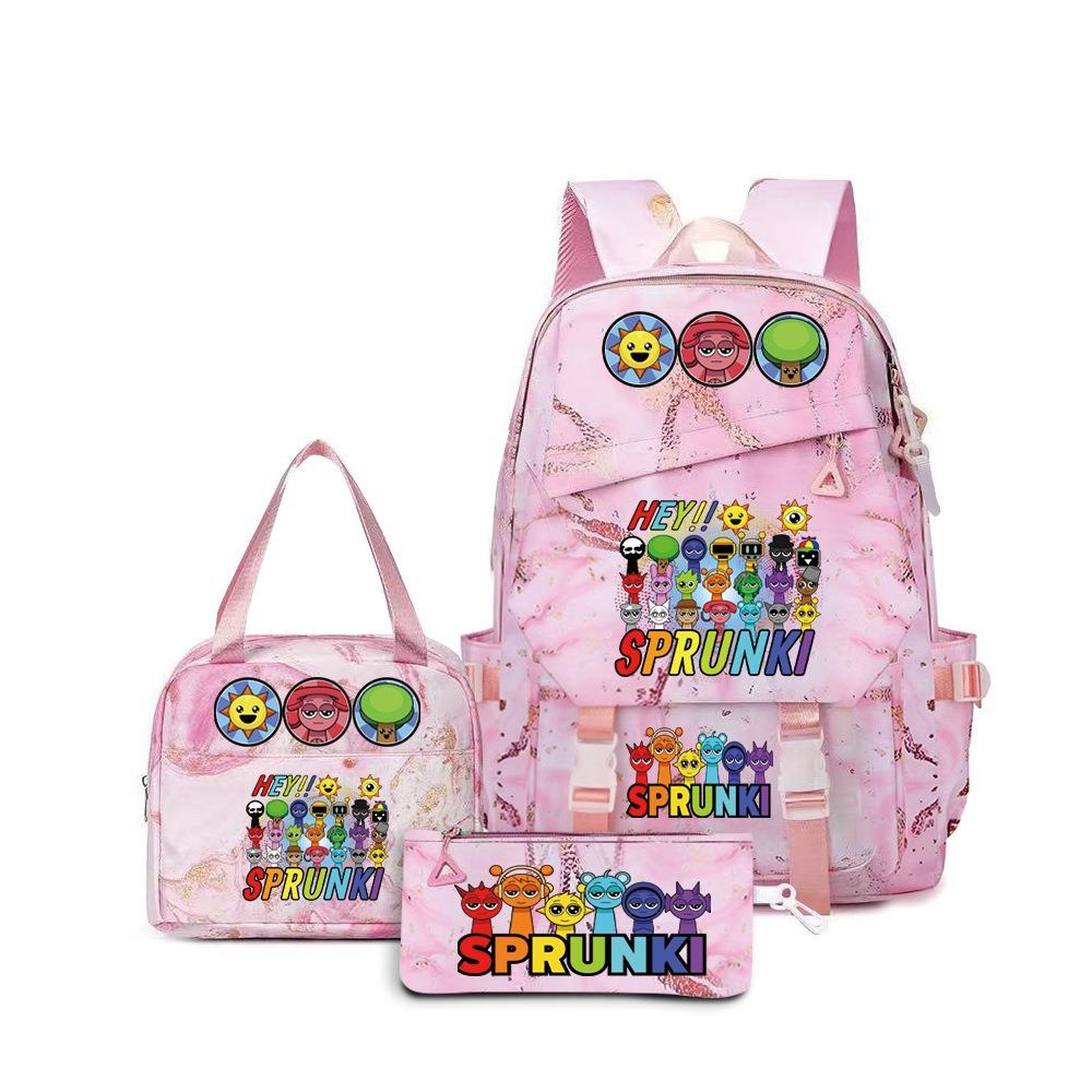 Rhythm Box Sprunki Cartoon Backpack Campus Male and Female Versatile Student Large Capacity School Bag Three-piece Set L