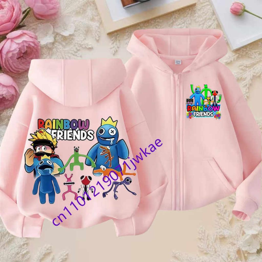 Rainbow Friends Kreslený Sportovní Plný Design Přívěsků Dětská Podzimní a Zimní Větruodolná Vysoce Kvalitní Dlouhý Rukáv Mikina na Zip