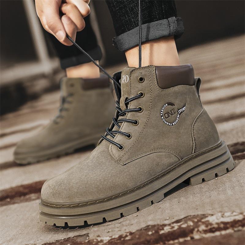 Pánské podzimní vysoké pracovní boty britského stylu Pánské kožené nepromokavé pracovní boty v pouštním stylu