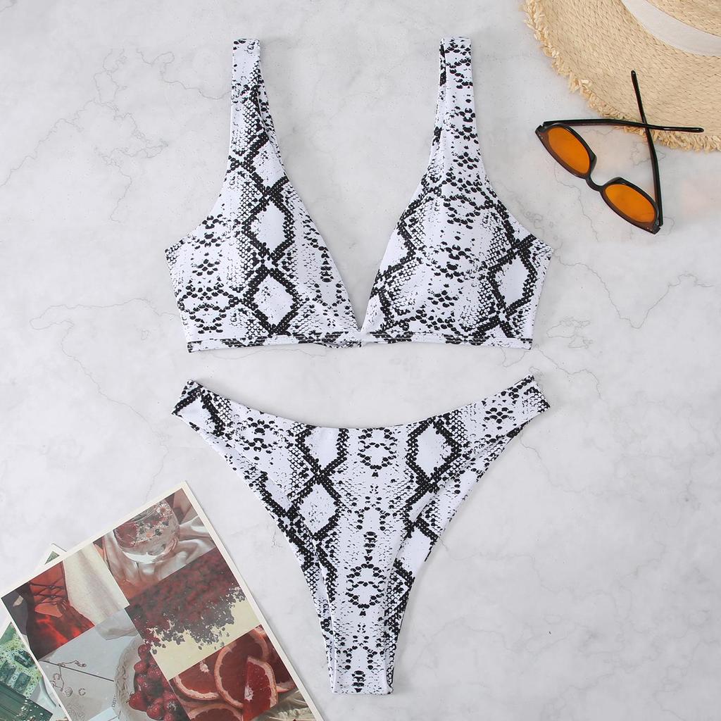 2024 European & American Polka Dot Floral Spaghetti Strap Bow Bikini Swimsuit