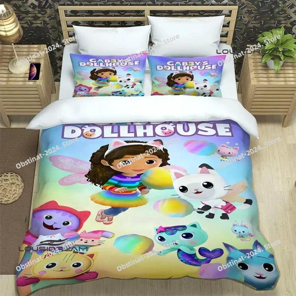 G-Gabby's Puppenhaus Bettwäsche Set Bedruckte einzelne Decke Tagesdecke Bettbezug Kissenbezug 3-teilige Sets Kinder Erwachsenengröße