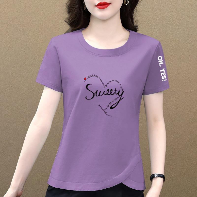 

2025 Women s Plus Size Casual Print Cotton T-Shirt - Loose Short Sleeve Round Neck Summer Top L [For 90-105 lbs]