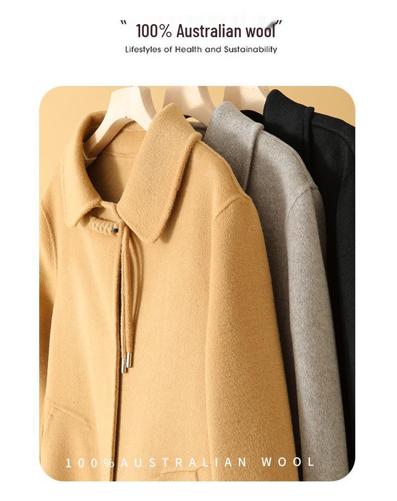 2024 Autumn/Winter Women's Double-Sided Wool Coat: Mid-Length, Stylish Lapel, New Chinese Style, Fashionable Australian Wool