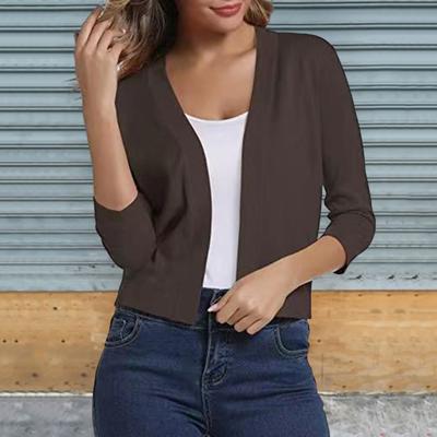 Dames Brei Vest Zonder Kraag 45355 Mouw Brei Jas Open Effen Kleur Kort Stiksel Gebreid Bovenkleding