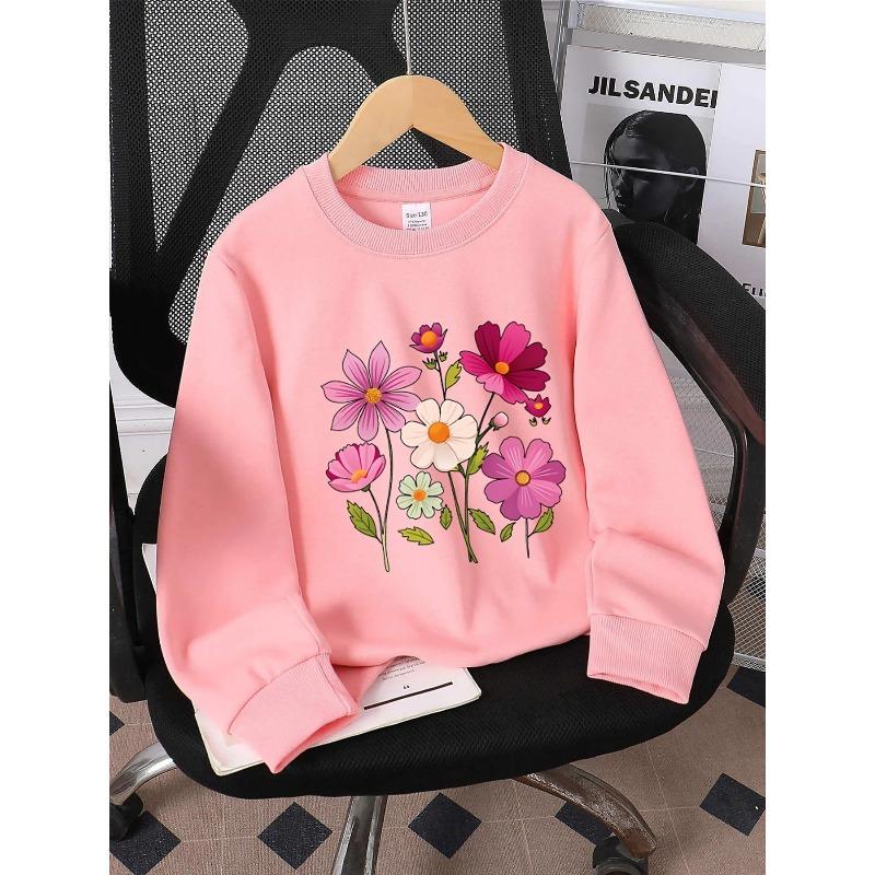 European sizes Kids' Round-Neck Hoodie | Floral Pattern with Pink and White, , Sportswear and Casual Wear, Soft and Comfortable, Playful Design