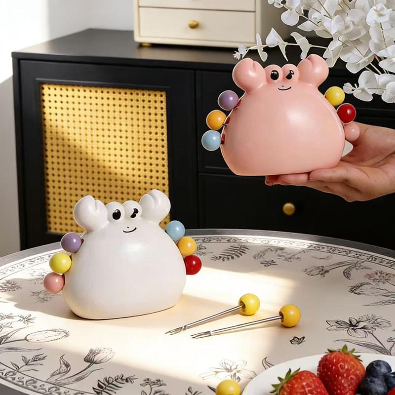 Miniso Cute Crab Fruit Fork Set Home Living Room and Kitchen Desktop Decoration Ornament Fruit Tools Gift