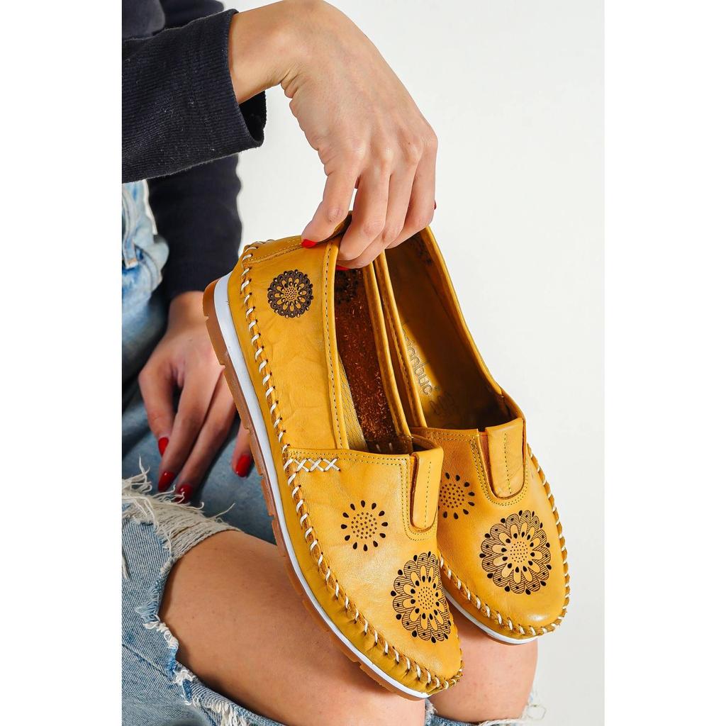 Damenmode Echtleder New Beige Leder Flats Freizeitschuhe