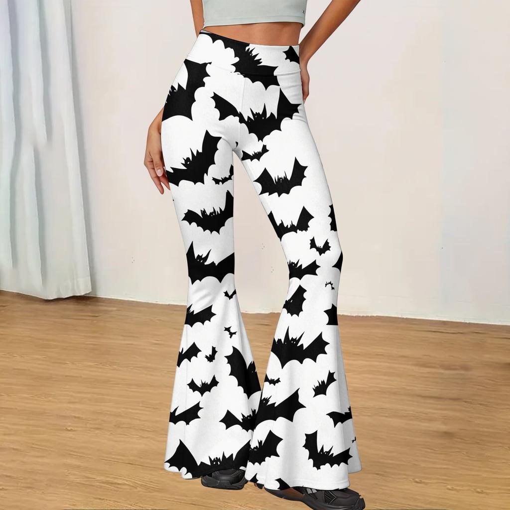 Women's Halloween Print Flared Yoga Pants Casual High Waist Stretchy Bootcut Trousers for Daily Wear and Fitness Activities