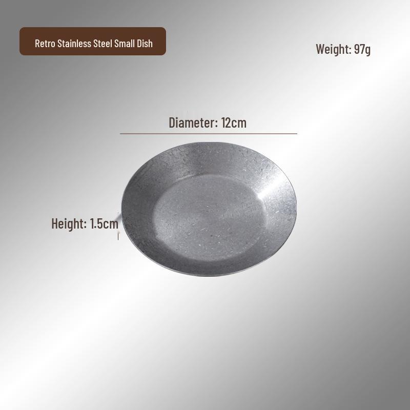 Retro Stainless Steel Round Snack Plate - Old-fashioned Barbecue Sauce Tray with Bone Dish Design