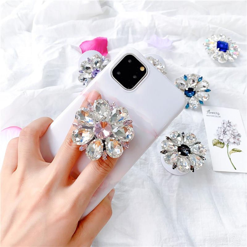 Luxury Crystal Diamond Flower Gemstone Mobile Phone Decorative Sticker Bracket Air Cushion Diamond Bracket Douyin Telescopic Sticker Female