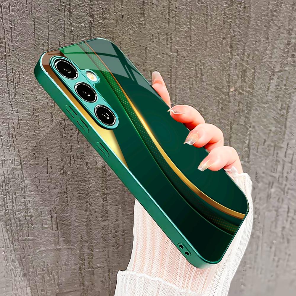 New Bundle-like texture Glass PhoneCase for Samsung Galaxy S26 S25 S24 S23 S22 S21 FE Ultra Plus Built-in glass green Exquisite