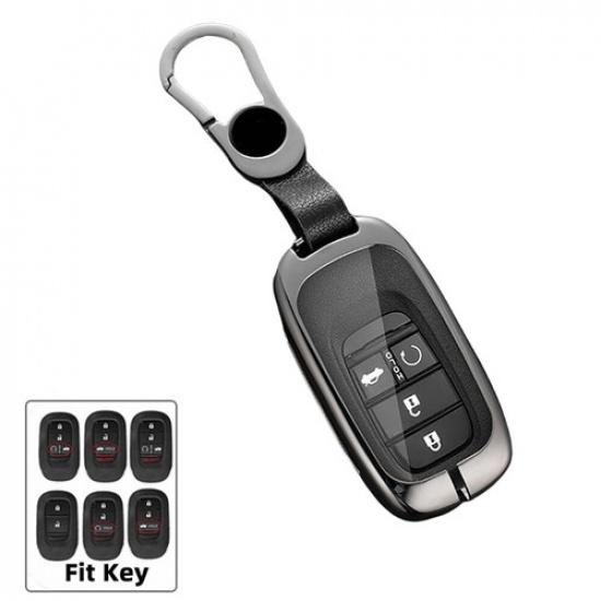 

Leather Metal Remote Key Fob Cover Case For Honda Civic Accord CRV HRV Black With Chain1