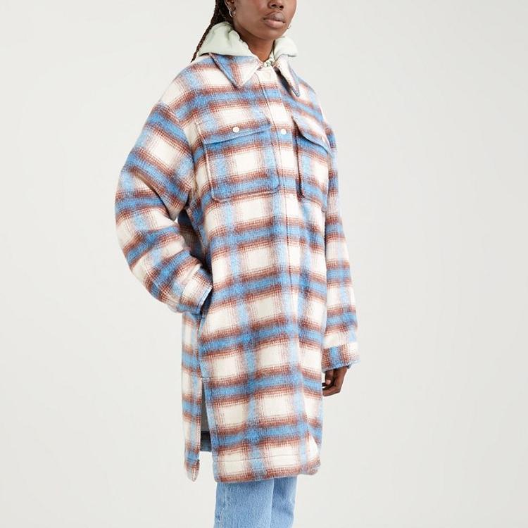 Levis Selma Shirt Jacket Casual Plaid Mid-Length Lapel Coat Women coats Blue A0716-0000