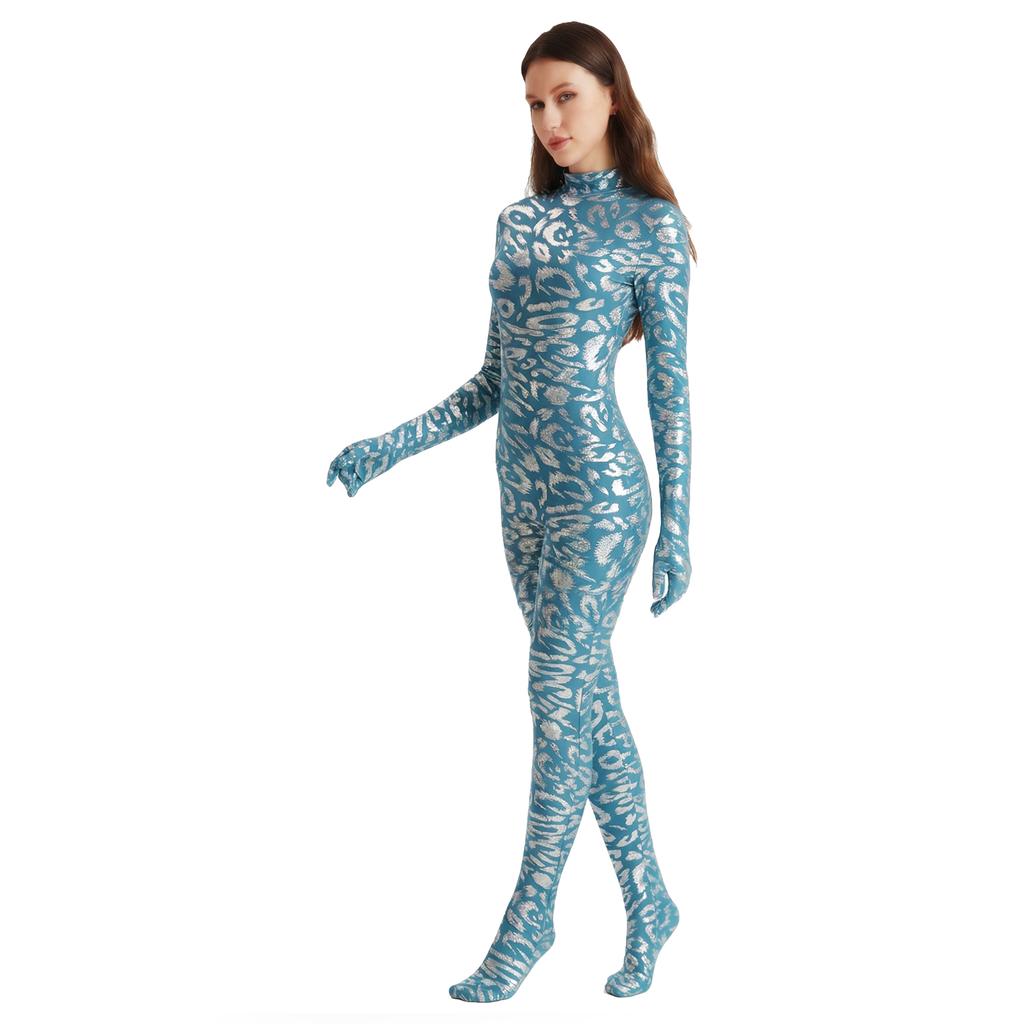 Tuta Integrale Zentai Donna Lucida Metallizzata Leopardata Pelle di Serpente Lycra ad Alta Elasticità Sexy Costume Cosplay Costumi da Bagno Yoga