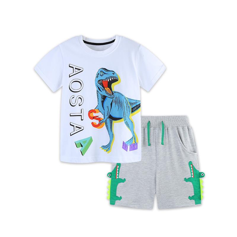 New Arrival: Boys' European Style Dinosaur Print Short-Sleeve Cotton Set