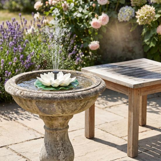 Lotus Solarwasserbrunnen mit Sprühdüsen Schwimmende Seerose Vogeltränke Brunnen Außen Gartenteich Pool Solarwasserpumpe Dekoration
