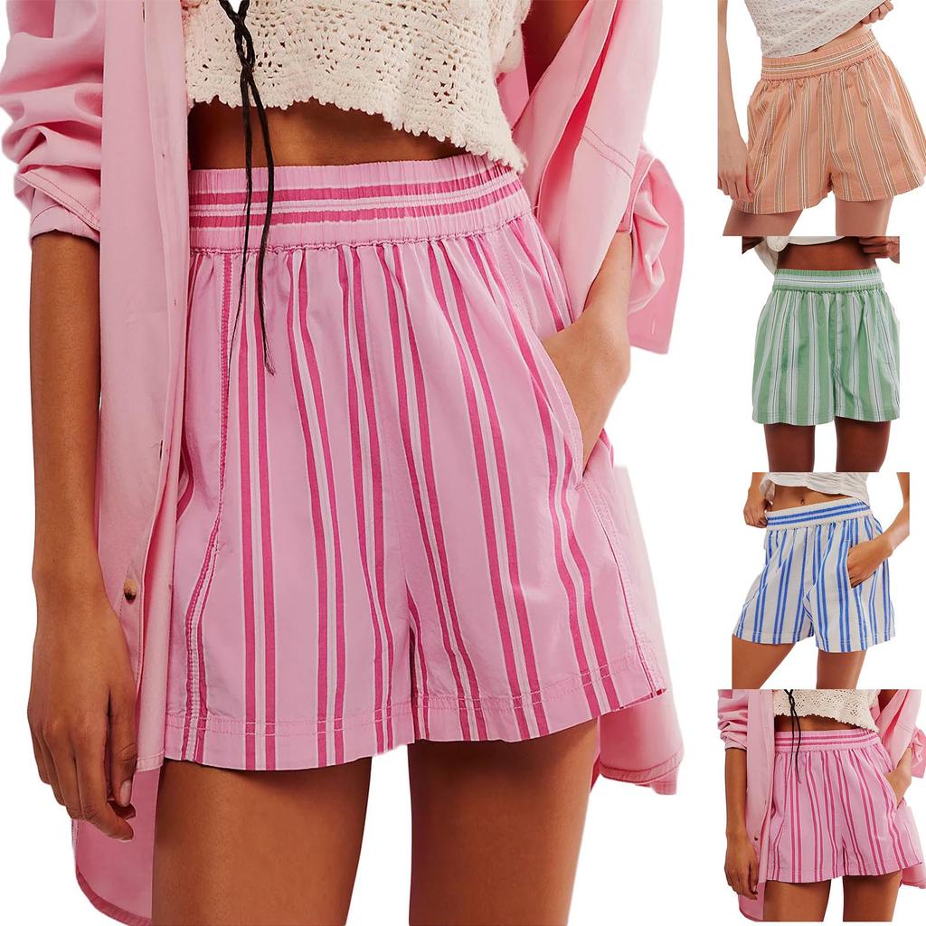 Striped Boxer Shorts Stretch Cute Pajama Shorts Summer Loose Casual Shorts Sleeping Pajama Shorts