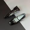 Sheepskin Version~ French Patent Leather Black Versatile Small Single Shoes One-word Buckle Shallow Mouth Square Head Niche Design Mary Jane Shoes