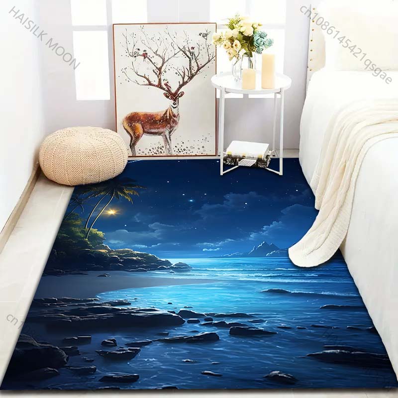 1PC Night beach starry landscape Carpet for Living Room Bedroom Sofa Home Decor Rus Non-slip Floor Mat Luxury Gift