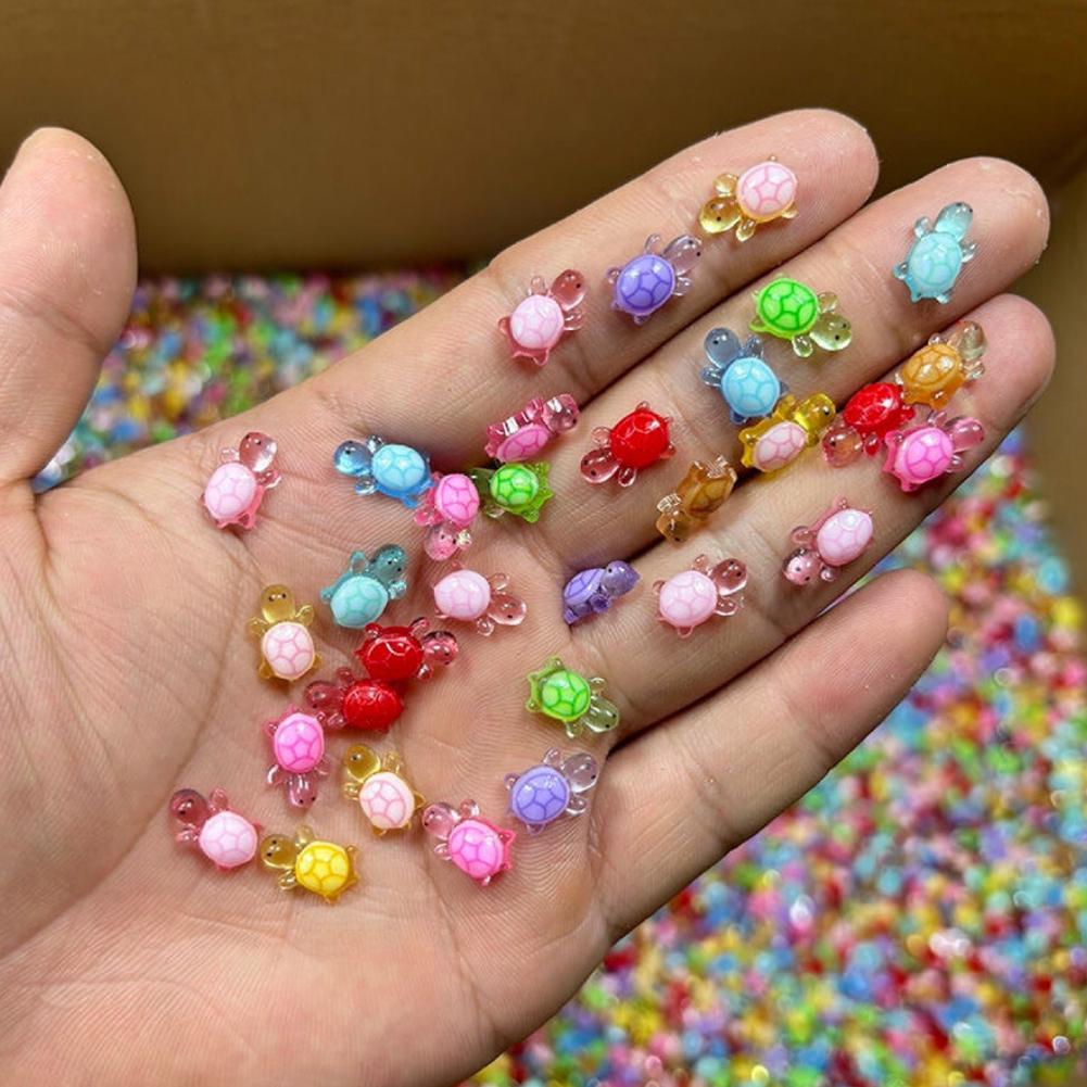 100 Pcs Cute Mini Colorful Turtle Flat Back Resin Cabochons Scrapbooking DIY Accessories Jewelry Decoration Hairpin Craft F4G6