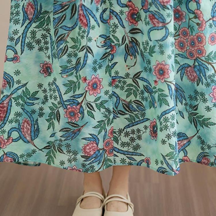 New Spring Summer Women Plus Size Vintage Floral Print Long Dress Loose Oversize Maxi Long Sleeve