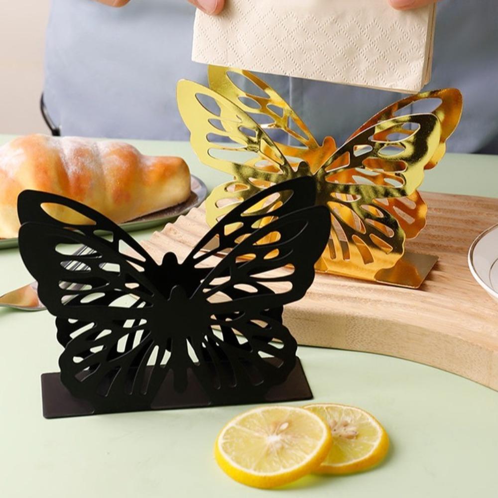 Square Base Iron Napkin Storage Stand Vertical Design Elegant Kitchen Decoration Cafe