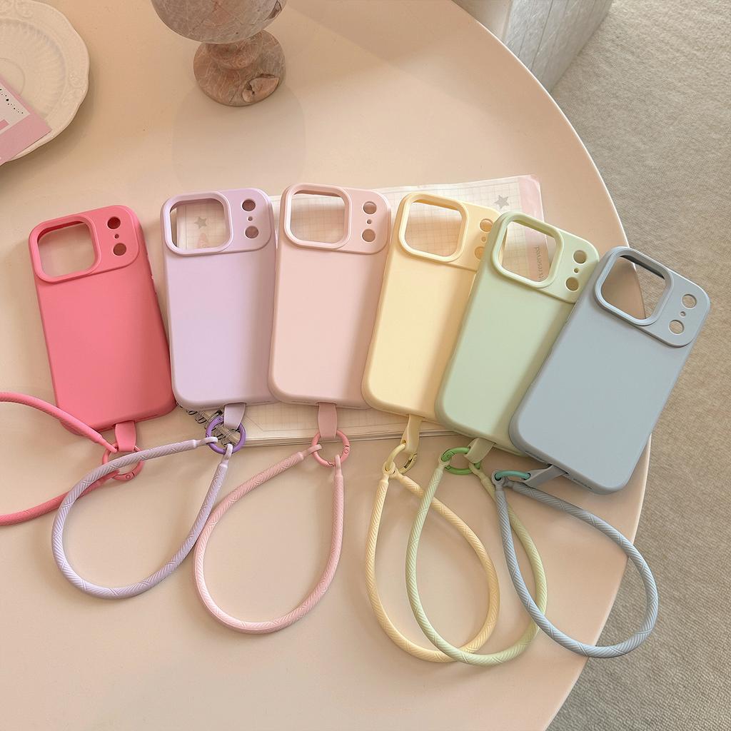 Ins Solid Color Simple Iphone17pro Max for 15 iPhone Case 16 Premium Silicone Hand Rope 13 Soft