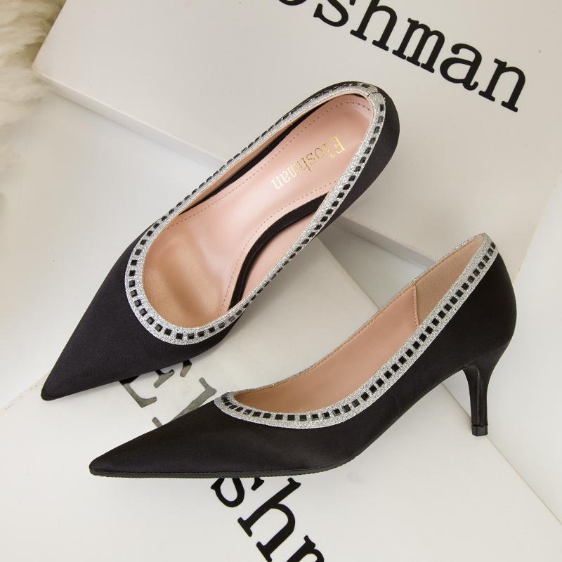 Fashion New Pointed toe Crystal Silks Women Pumps Sexy High Heels Party Shoes Stiletto Heels Wedding Shoes Large Size Female Shoes