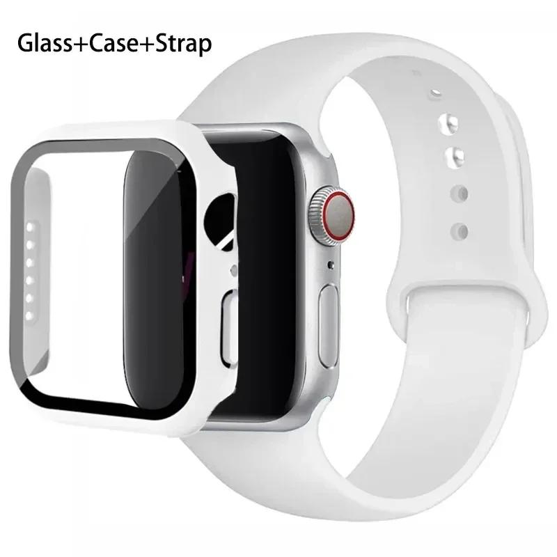 Glass+Case+Strap For Apple Watch band 46mm 45mm 44mm 41mm 40 38mm Silicone watchband bracelet iWatch series 10 9 8 7 6 5 4 3 SE