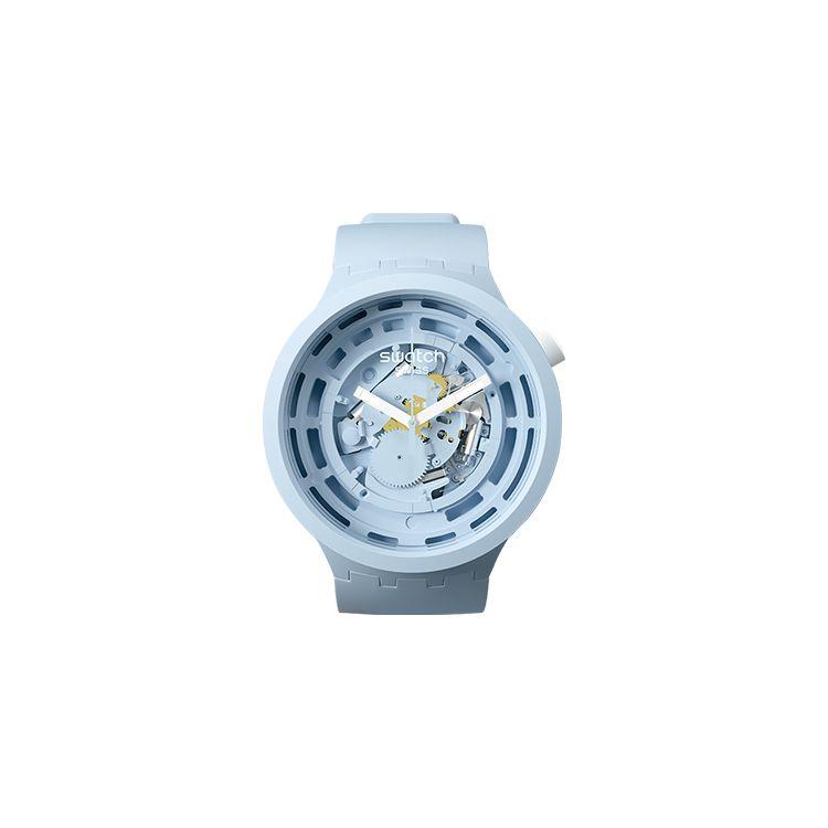 Swatch Quartz Movement Trend 30M Waterproof Watch 47Mm Blue Dial Ceramic Case Silicone Strap Unisex watches SB03N100 Blue Dial