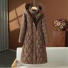 Hooded Long Padded Coat with Diamond Quilting, Loose Fit, Long Sleeve, Winter Warm Jacket
