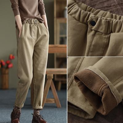 Women's Autumn and Winter Thickened Warm Pants Large Size Casual Lining Padded Cotton Pants Loose Drawstring Pants