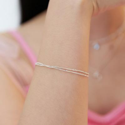 Dmoment (925 Silver) Twinkle Line Layered Silver Bracelet