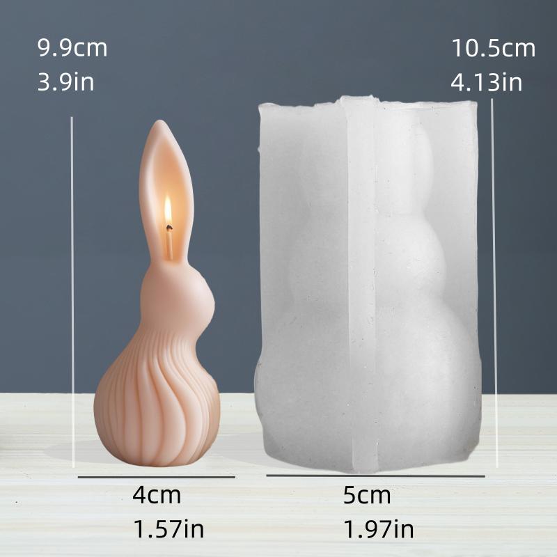3D Cute Sitting Rabbit Candle Silicone Mold Vertical Ears Flower Rabbits Resin Mould Striped Easter Bunny Concrete Gypsum Molds
