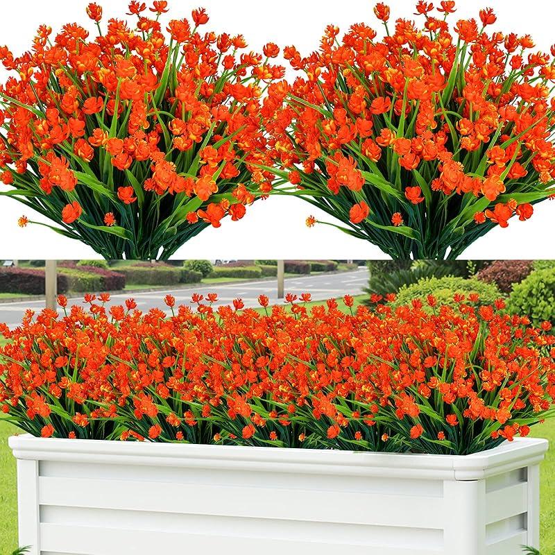 Lnoicy 20pcs Artificial Flowers for Outdoor,Plastic Flowers Decoration, UV Resistant Faux Flowers Shrubs, Artificial Plants for Indoor Outside Garden