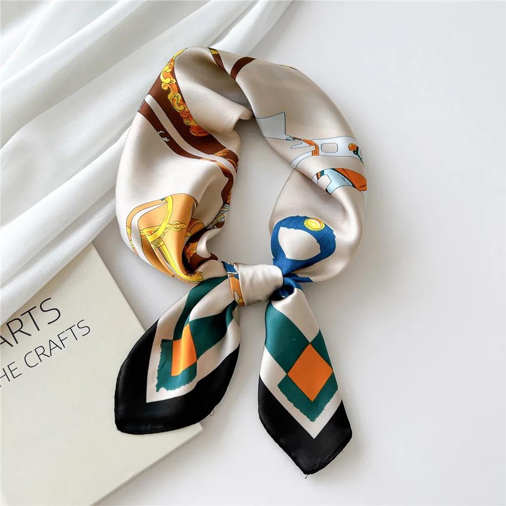 Women Neck Scarves Square Handkerchief Cute Hijab Scarfs 70cm Small Shawls Silk Satin Neckerchief Hair Band Tie Scarf For Ladies