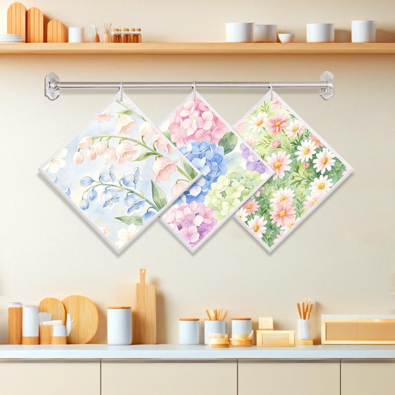 

6PCS Cleaning Dishcloths Reusable Kitchen Dish Towels Daisies Flowers Pattern Dishcloth Absorbent Lint Free Cloth Washable Duster Rags Tea Towels J136B-3 PCS