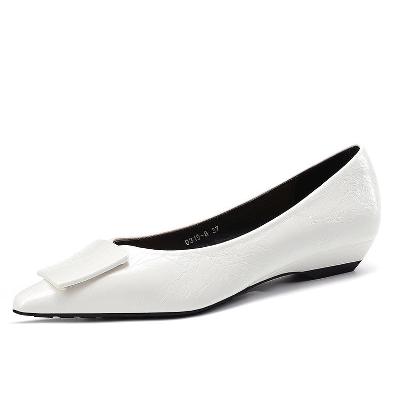 

Летние женские туфли на низком каблуке из лакированной кожи с пряжкой 2025: Туфли из коровьей кожи с французским острым носком 34