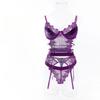 2-piece Purple Erotic Lingerie Set Women See Through Sexy Corset Sissy Bra and G-String Set Lace Sexy Female Underwear Suit