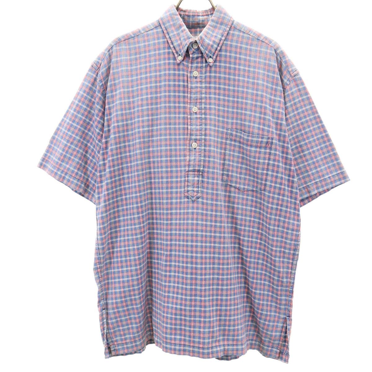 

reyn spooner 90-е годы Старые бирки купальников Клетчатый узор Короткий рукав на половину пуговиц Рубашка на пуговицах Мужская Подержанная