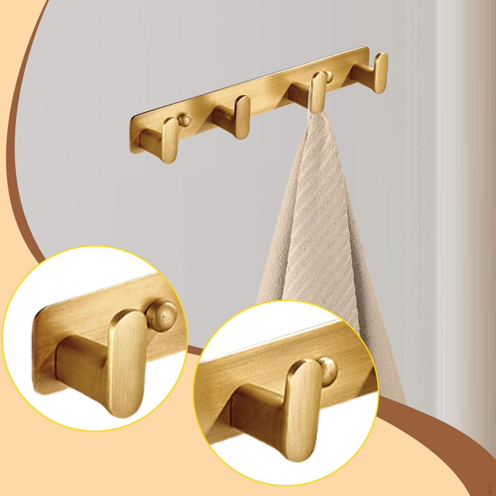 

Coat Rack Wall Mount Hooks for Door Gold Solid Metal Elegant Towel Hanger Keys 4 Hooks